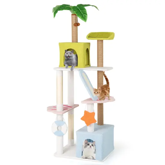 Plush Cat Tree with Condos, Scratching Posts and Beach Theme {4}
