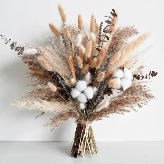 Natural Dried Flower Bouquet - Pampas Grass, Cotton Stems, Bunny Tails, Eucalyptus, Lavender & Wheat {3}