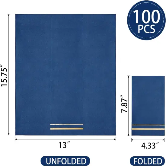 100-Count 3-Ply Disposable Napkins - Blue Paper Napkins Disposable Premium Quality - Dinner Napkins Disposable Soft, Absorbent for Parties, Weddings, Kitchen and Cocktail Beverage {2}