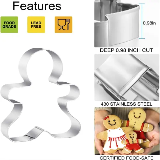 3PCS Gingerbread Man Cookie Cutters, 5.12" 4.34" 3.42" Large Christmas Cookie Cutters -Stainless Steel Holiday Cookie Cutters Shapes for Baking Gift {3}