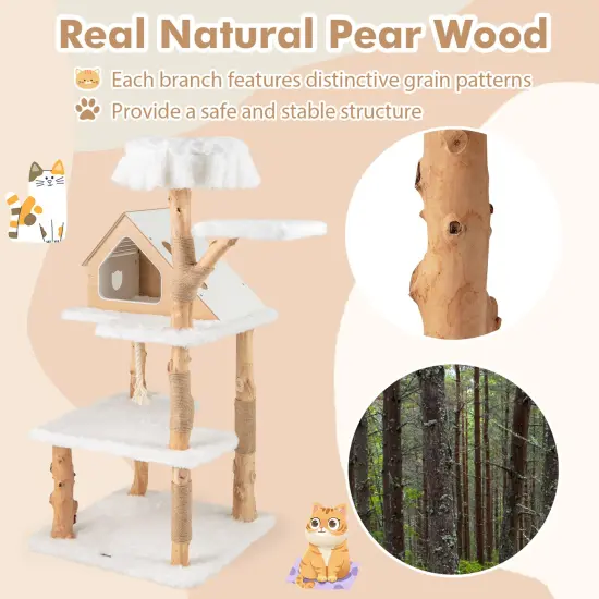 60 Inch Tall Wooden Cat Tree Tower with 2 Cozy Perches and 2 Large Platforms {6}