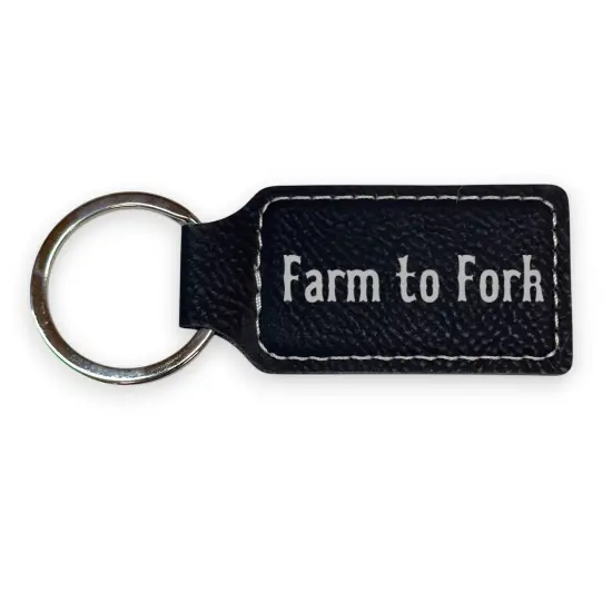 Keychain - Rectangle - Farm to Fork - Leather Black/Silver {3}