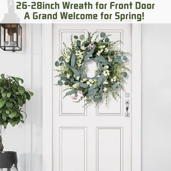 26IN Spring Wreath for Front Door,Large Eucalyptus Artificial Flower Greenery Wreath Indoor Outdoor for Porch Window Wall Farmhouse Home Holiday Hanging Decor Spring {4}