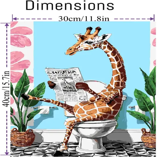 Paint by Number Kit for Adult, Easy Toilet Giraffe Acrylic Paint by Numbers Kits on Canvas, Animal Oil Painting Kits Adults' Paint-by-Number Kits for Home Wall Decor 12x16inch {4}