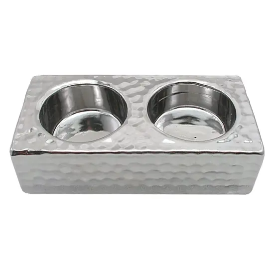 Double Tealight Holder Hammered Design {1}