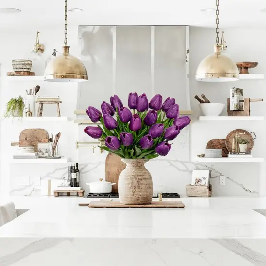 20 Pcs Purple Tulips Artificial Flowers Real Touch Fake Tulips {2}