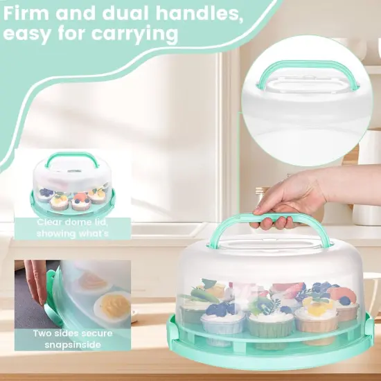 Cake Carrier with Handle, Cupcake Holder Deviled Egg Containers with Lid, 3-in-1 Multi-Purpose Food Storage for Dessert Baking Party Camping {2}