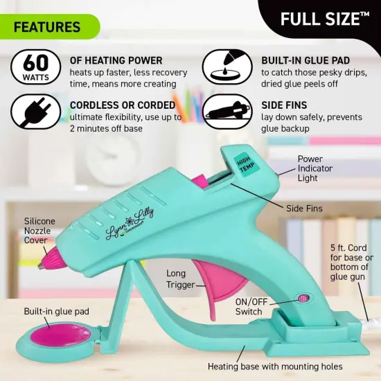 Cordless/Corded Full Size Hot Glue Gun Kit with All Purpose Hot Glue Roll and Tough High Strength Glue Sticks - Blue {3}