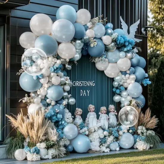 Dusty Blue and White Balloons Garland Double Stuffed Pearl Light Blue Balloon Arch Kit for Birthday Baby Shower Wedding Bridal Cinderella Frozen Winter Party Decorations {4}