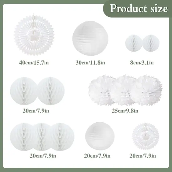 14 PCS White Honeycomb Decorations Paper Lanterns Party Decoration Kit Hanging Tissue Pom Poms Flowers White Paper Fans for Wedding Engagement Birthday Baby Bridal Shower Party Decoration Easy Joy {2}