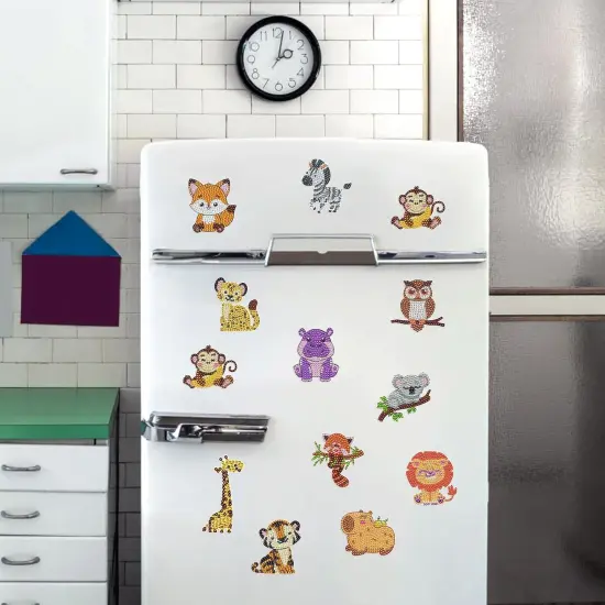 Diamond Painting Magnets Refrigerator - 12 PCS DIY Cute Animal Diamond Art Fridge Magnets Kit with Lion Tiger Koala Monkey Giraffe Zebra Fox Pattern DIY Home Decor for Adults Beginners {2}