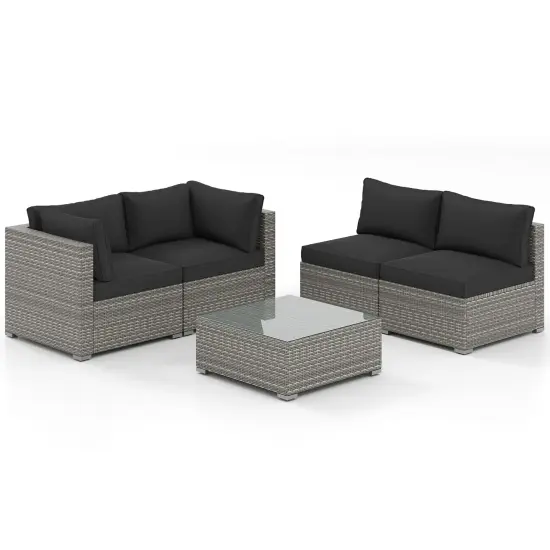 5-Piece Outdoor Patio Furniture Set Including Coffee Table and 4 Rattan Chairs with Cushions Black {8}