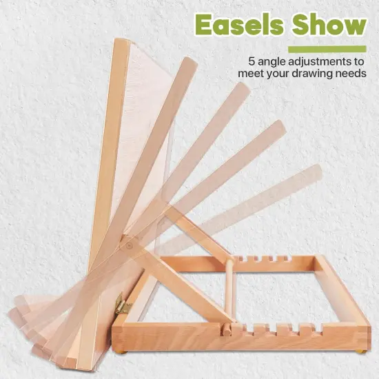 Wooden Tabletop Easel A3 Drawing Board with 5 Adjustable Angles, Smooth Suraface Art Easel for Adults, Artists, Beginners, Students {3}