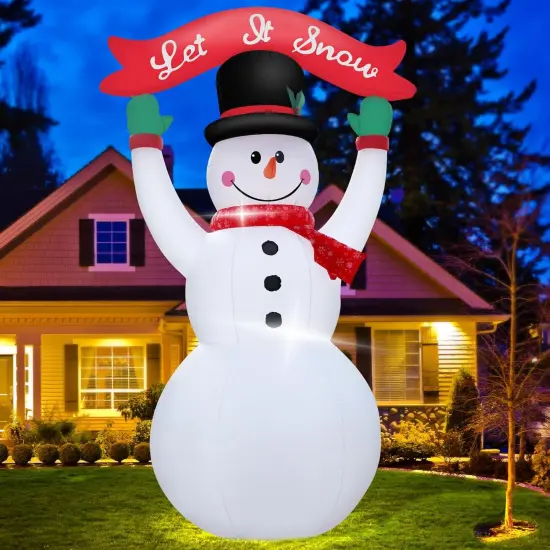 12 Feet Inflatable Christmas Banner Snowman Outdoor Holiday Decoration with LED Lights Christmas Inflatable Decor Seasonal Lawn Garden Entrance Party D&eacute;cor Happy Festive Atmosphere {4}