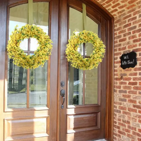Spring Forsythia Wreath Yellow Flower Wreath Artificial Front Door Wreath with Grapevine Garland Greenery Wreath for Home Indoor Wall Farmhouse Outdoor Garden Office Wall Wedding Decor {3}