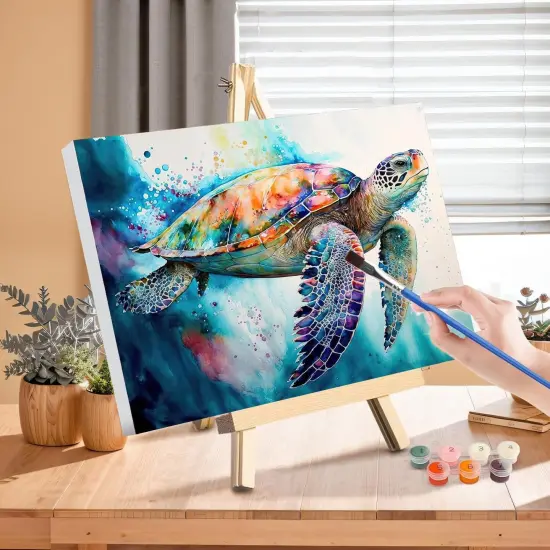 Sea Turtle Paint by Numbers for Adults with Framed Canvas-with Wooden Easel,Turtle Paint by Number on Canvas {2}