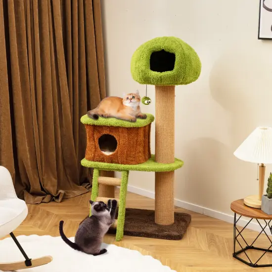 Cute Mushroom-Shaped Cat Tree Nest Condo with Climbing Ladder and Scratching Posts {6}
