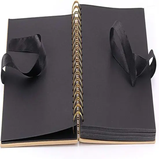 DIY Scrapbook Album, Brown Hardcover Black Paper Spiral Scrapbook Journal with Ribbon and Corner Stickers, Blank Photo Album Bulk for Anniversary Birthday Wedding {4}