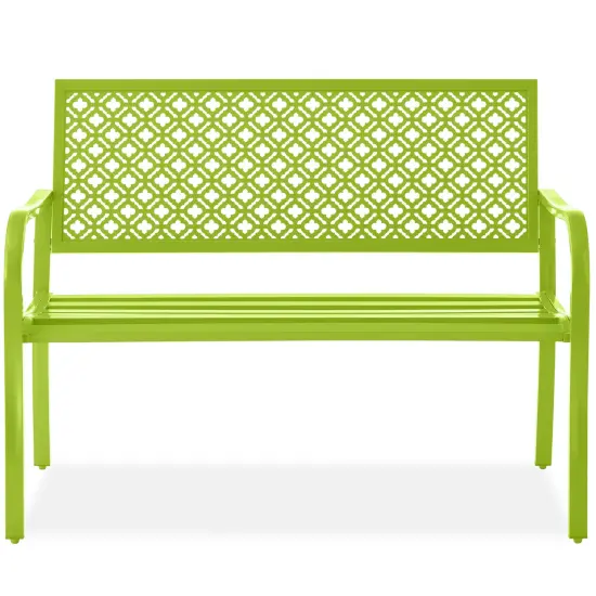 Best Choice Products Indoor Outdoor Steel Garden Bench w/ Geometric Backrest, Foot Levelers Lime Green {1}