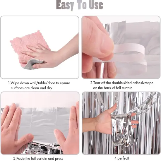 2 Pack 3.3x8.2 Feet Silver Foil Fringe Backdrop Curtains, Tinsel Streamers Birthday Party Decorations, Fringe Backdrop for Graduation, Baby Shower, Happy New Year, Disco Party {3}