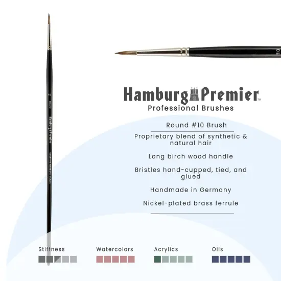 Creative Mark Hamburg Premiere Professional Oil Painting Brushes - Round #10 Oil Paint Brush - Handmade in Germany, Natural & Synthetic Hair Blend, Long Triple-Lacquered Birch Handle {3}