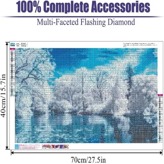 5D Lake Diamond Painting, Diamonds Painting Winter Tree Kits for Adults，DIY Full Drill Crystal Rhinestone Arts and Crafts, Gem Art Paints with Diamond Home Wall Decor 27.5 X 15.7inch {3}
