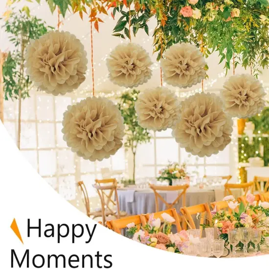 12 Pieces Tissue Paper Pompoms 10in and 12in Hanging Tissue Flowers Decorations Colour Paper Flower Ball Paper Flowers Pom Poms for Party Wedding Decoration (ZH/Khaki) {5}