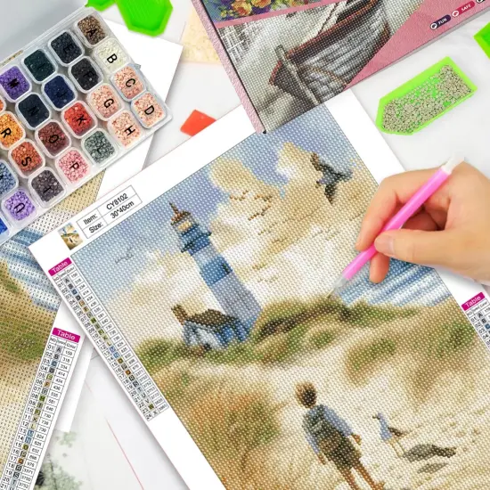 Diamond Painting Kits with Storage Containers, 4 Pack 5D Diamond Art Kits for Adults, Arts Crafts for Adult DIY Home Wall Aesthetic Decor Gift 12 x 16 Inch, Seaside Scenery {5}