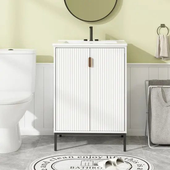 White Bathroom Vanity with Ceramic Sink and Adjustable Shelf {5}