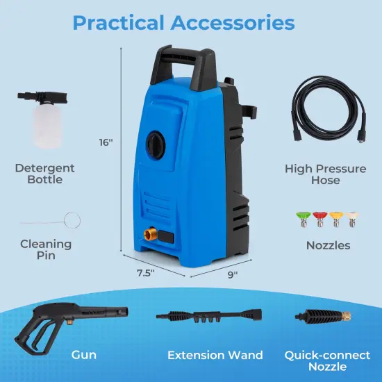 Blue 1900 PSI Electric Pressure Washer with 4 Quick Connect Nozzles and Portable Handle {3}
