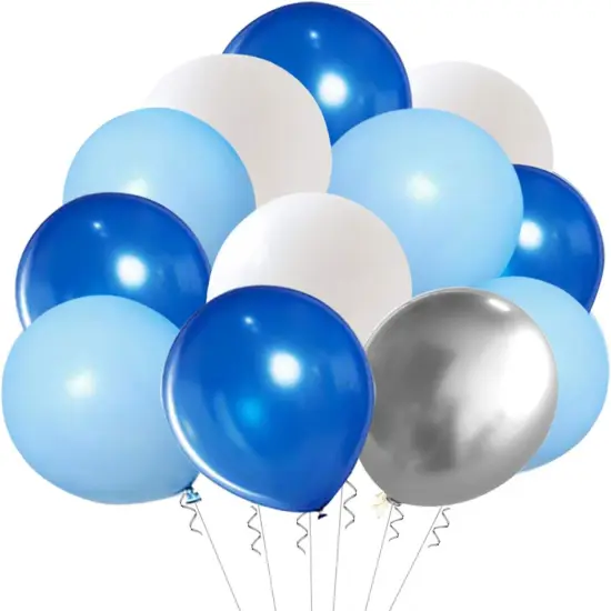 Blue Silver White Latex Balloons, 50pcs 12 inch Royal Blue and Silver Metallic Balloons for Birthday Wedding Party Decoration {1}