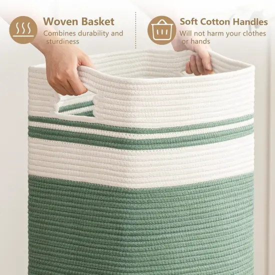 Cotton Laundry Hamper, Large Woven Rope Basket with Handles for Living Room and Bedroom, Stylish Storage Basket for Clothes, Toys, and Blankets {5}