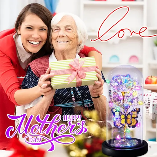 Gifts for Women Galaxy Butterfly Rose in Glass Dome, Light Up Forever Roses Birthday Gifts for Mom Grandma Wife, Eternal Rose Gifts for Mother's Day Valentines Anniversary Thanksgiving Gifts {2}