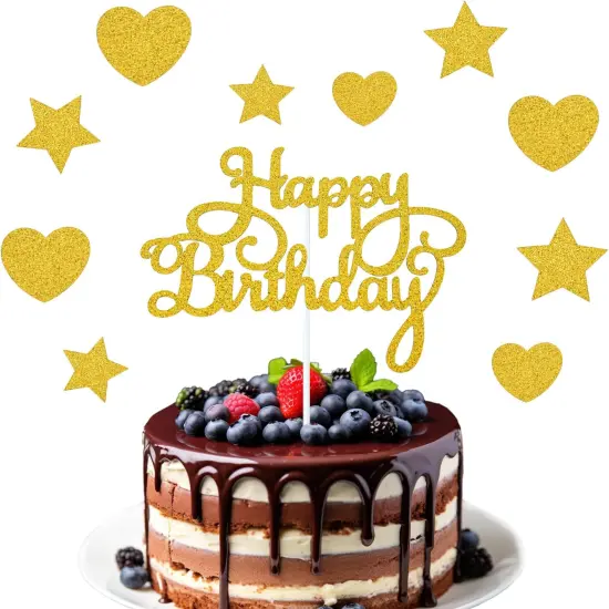 Happy Birthday Cake Topper, Glitter Birthday Cake Topper for Birthday Party Cake Decoration(Normal Gold) {1}