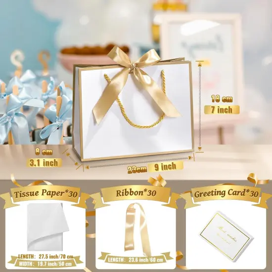 30 Pcs Thank You Gift Bags with Tissue Paper, 9x7x3.1in Paper Gift Bags with Handles, Gift Wrap Bags with Bow Ribbon for Wedding Birthday Baby Shower Bridesmaid Party {3}