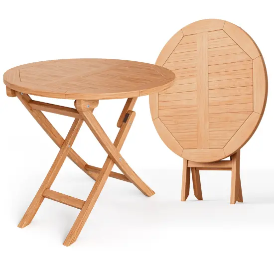 Natural Teak Wood Folding Coffee Table for 4 with X-Shape Stability {1}