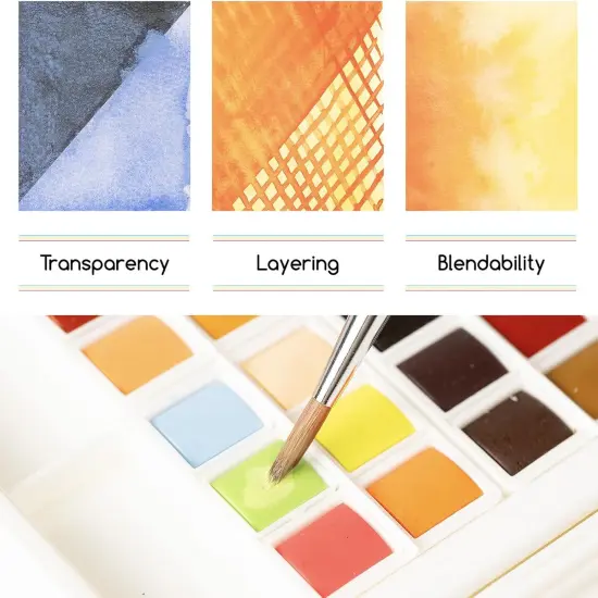 Watercolor Paint Set 48 Colors in Portable Box, Paint Kit with Brush, Palette, Art Supplies, Customizable Color Blocks, Bright Watercolors Travel Set for Adult Teens Beginner Amateur Artists {4}