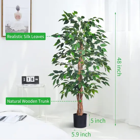 2Packs 4FT Artificial Ficus Tree, Fake Plants with Sturdy Plastic Nursery Pot,Faux Ficus Trees for Home Office Living Room Indoor Outdoor Decor Perfect Housewarming Gift (4FT-2Packs) {4}