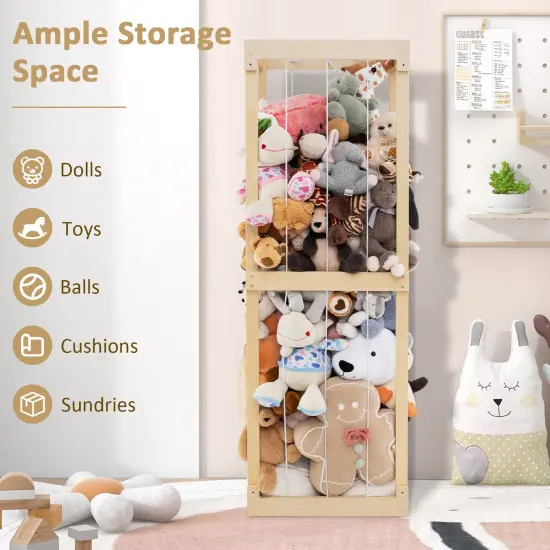 Natural Birch Wood Toy Storage Organizer with 300L Capacity and Elastic Cords {6}