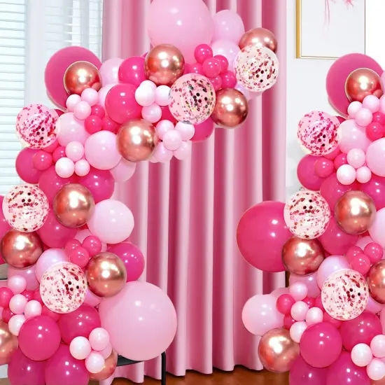 Pink Balloon Garland Arch Kit, 145pcs Hot Pink Rose Gold Balloons with Confetti Balloons for Mother's Day Decoration Girl's Birthday Bridal Baby Shower Princess Theme Party Background Decorations {2}