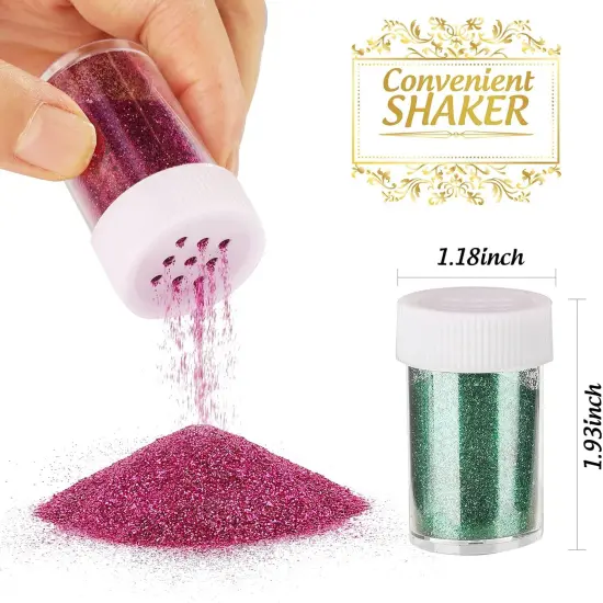Glitter, 18 Pack Fine Glitter, Craft Glitter Powder Shake Jar, Multi Assorted Set Extra Fine Glitter for Resin Art Crafts Tumbler Scrapbook Jewelry Making, Body Face Hair Glitter, 15g/ Bottle, {2}