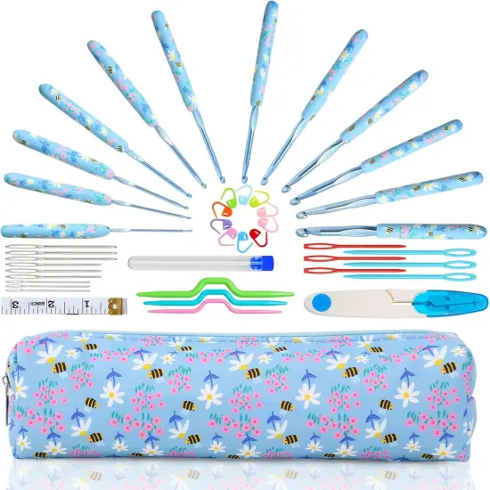 Crochet Hooks Set, 12 Sizes 2.0mm(B)-8.0mm(N) Ergonomic Handle for Arthritic Hands, Soft Rubber Grip Knitting Needles Kit {1}