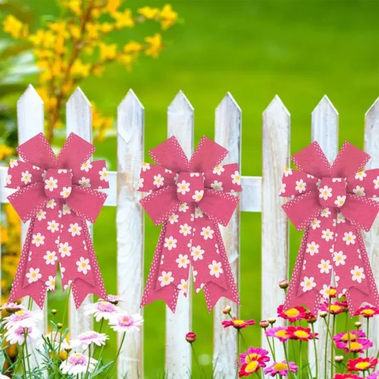 2 Pieces Spring Bows for Wreath, Spring Wreath Bows Pink Burlap Bows Farmhouse Flowers Bows Bows for Front Door Easter Spring Birthday Party Decorations {5}