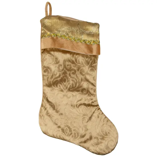 Northlight 20.5" Gold Etched Velvet Christmas Stocking with Glitter Print and Metallic Trim {3}
