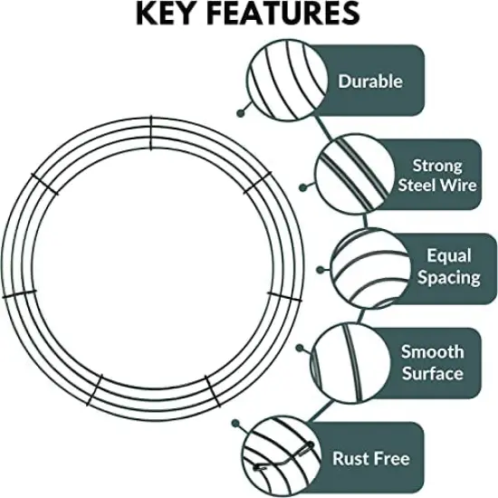 Pack of 5 Wire Wreath Frame (10 Inch) with 25 Twist Ties &ndash; Round Metal Wreath Form for Crafts and Floral Decorations on Weddings Christmas Home Party Celebration, Dark Green {3}