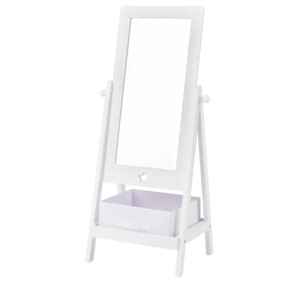 MDF Kids Full-Length Mirror with Storage Shelf, Rotating Acrylic Glass and Star Design {1}