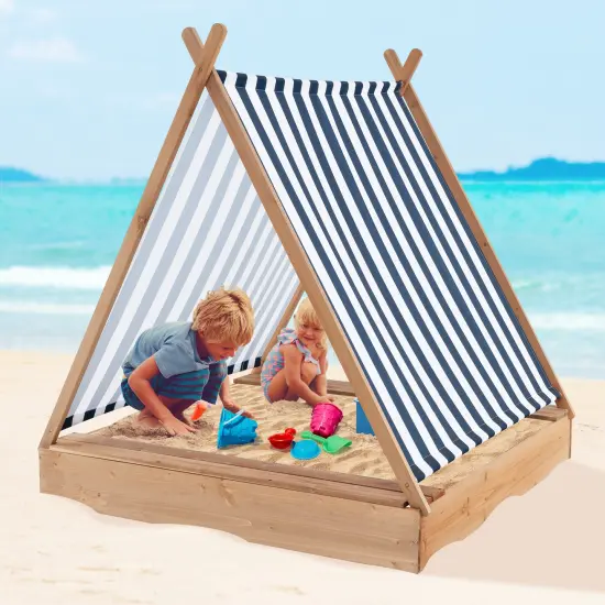 Wooden Sandbox with Canopy & Built-in Benches 49x48 {3}