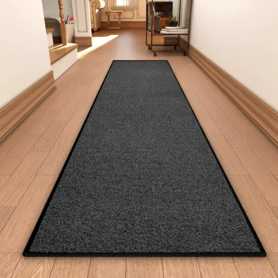Runner Rug with Non Slip Rubber Backing, Washable Soft Floor Carpet for Kitchen, Hallway, Entryway Indoor, Bedroom, Laundry, Low Pile Area Rugs, Solid color with Pointillism style, 2*10 ft BLACK {1}