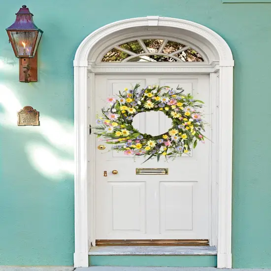 Summer Floral Artificial Daisy Wreath 24Inch Front Door Wreath with Colorful Daisy Summer Wreaths {5}