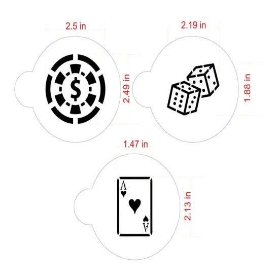 Casino Night Cookie Stencil Set: Dice, Cards, Poker Chip | C768 by Designer Stencils | Cookie Decorating Tools | Baking Stencils for Royal Icing, Airbrush, Dusting Powder | Reusable Plastic Food Grade Stencil for Cookies | Easy to Use & Clean Stencil {2}